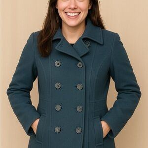 Elegant Teal Double-Breasted‎ Pea Coat